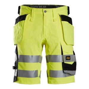 Snickers Workwear 6135 Varselshorts stretch med hölsterfickor klass 1 Gul/Svart Herr – Front